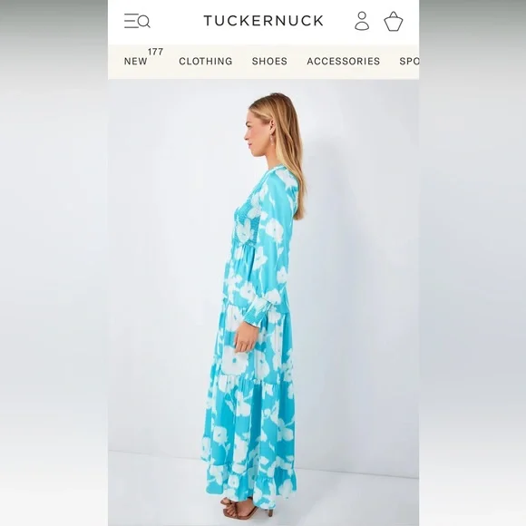 Tuckernuck Turquoise Watercolor Floral Libby Dress - Picture 3 of 5